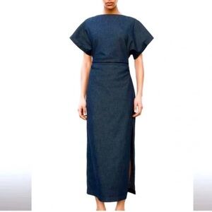 Zara Drapes Denim Midi dress with Side Slit
